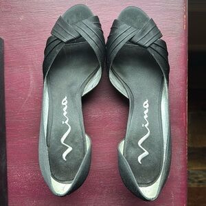 Nina Satin Low Heeled Open Toe Pump